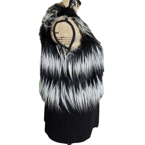 Women's Faux Fur Vest Black and White Sweater Cardigan Vince Camuto Small NWOT - Picture 5 of 9